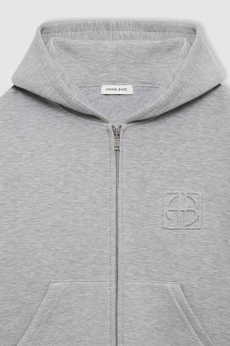 BOND ZIP UP HOODIE FRAMED MONOGRAM - HEATHER GREY