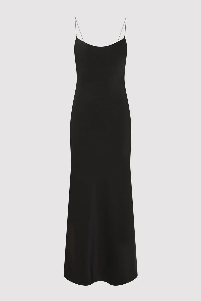 FINE CHAIN SILK SLIP DRESS - BLACK