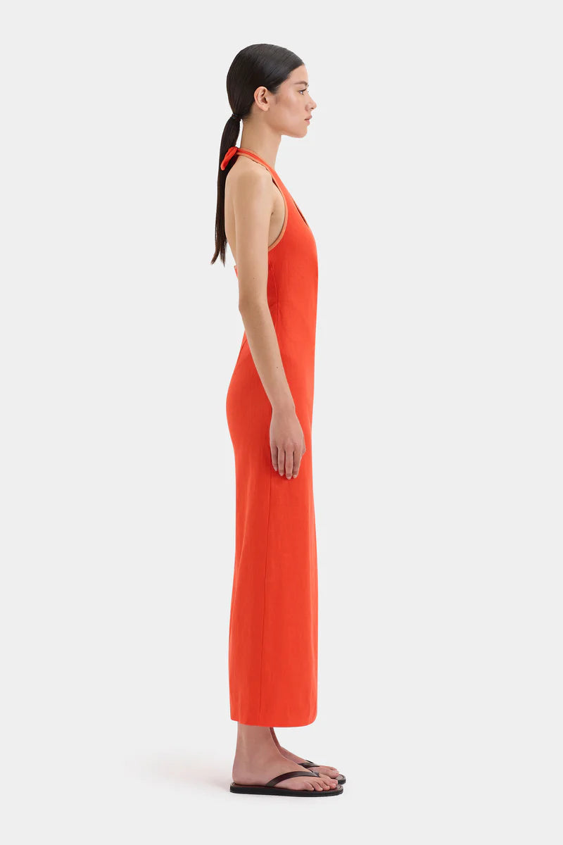 PANETTONE TWIST MIDI DRESS - TANGERINE