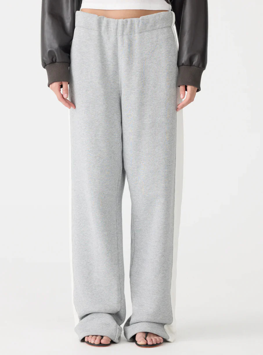 FLEECE STRIPE DETAIL TRACKPANT - GREY MARL