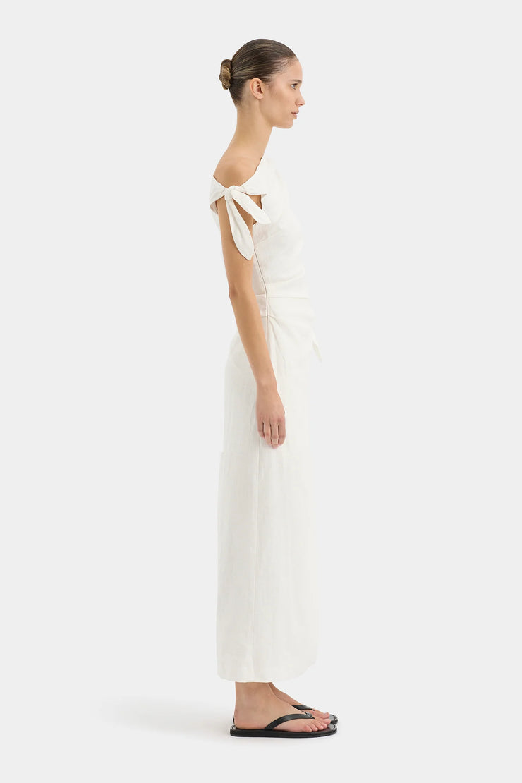 TAMARA TIE MIDI DRESS - IVORY