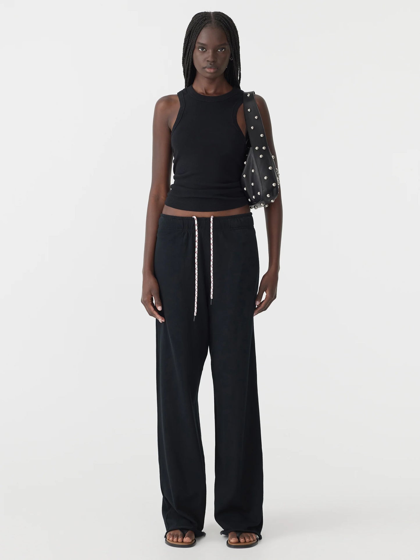 WIDE LEG FRENCH TERRY SWEAT PANT - BLACK
