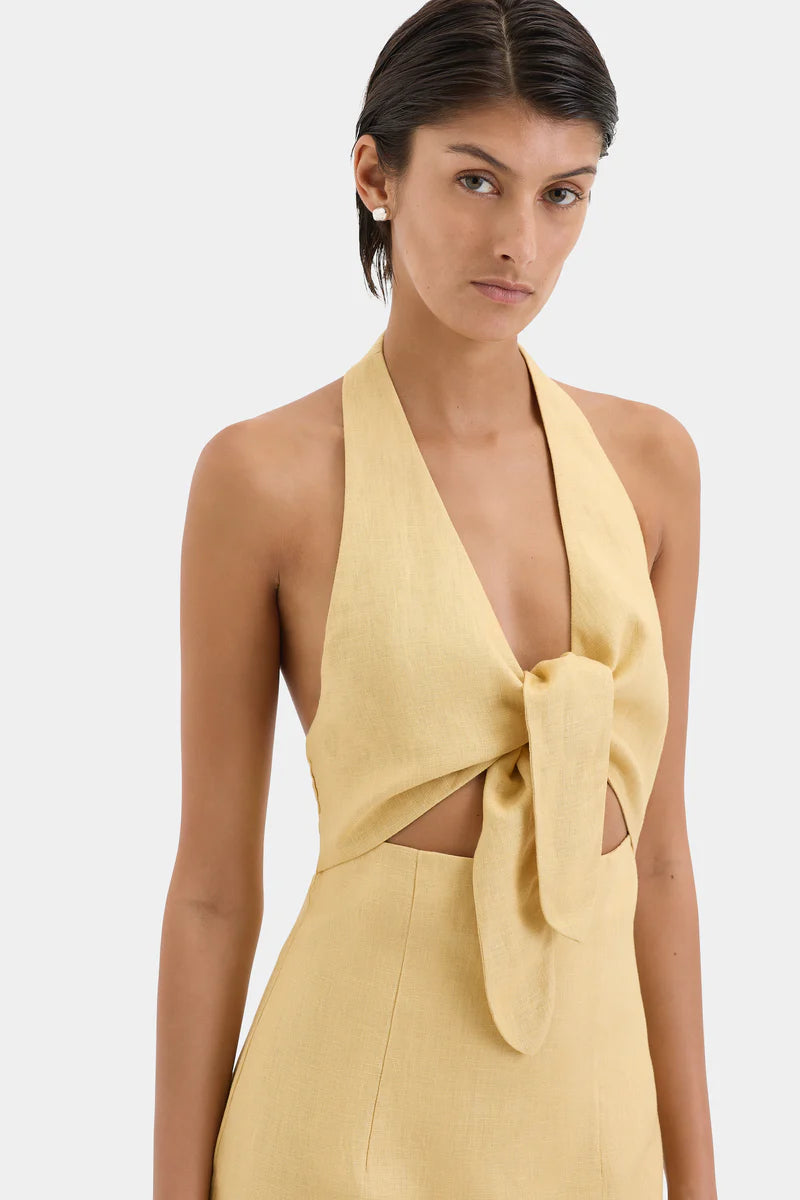 CARLOTTA TIE MIDI DRESS - RAFFIA