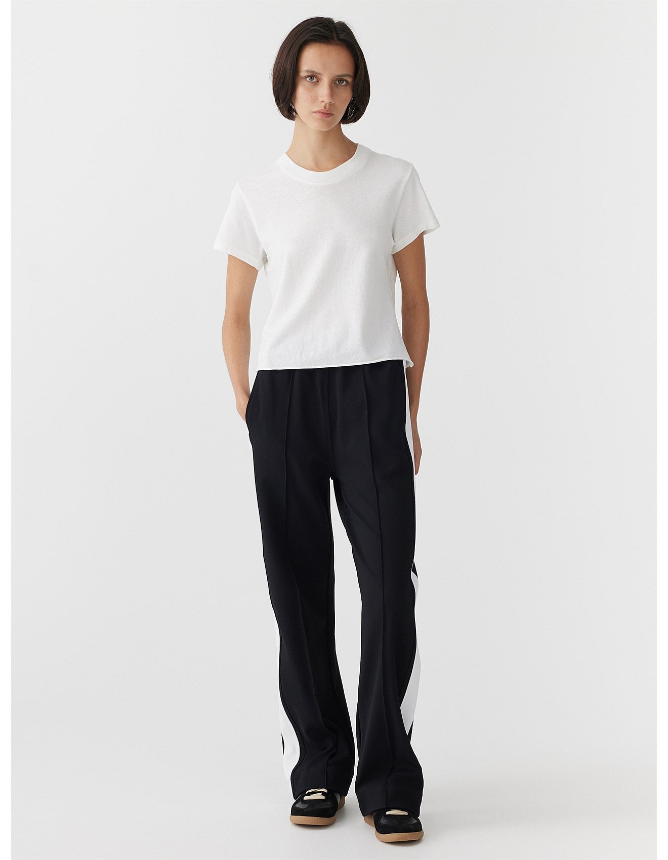 TWILL STRIPE DETAIL PANT - BLACK WHITE