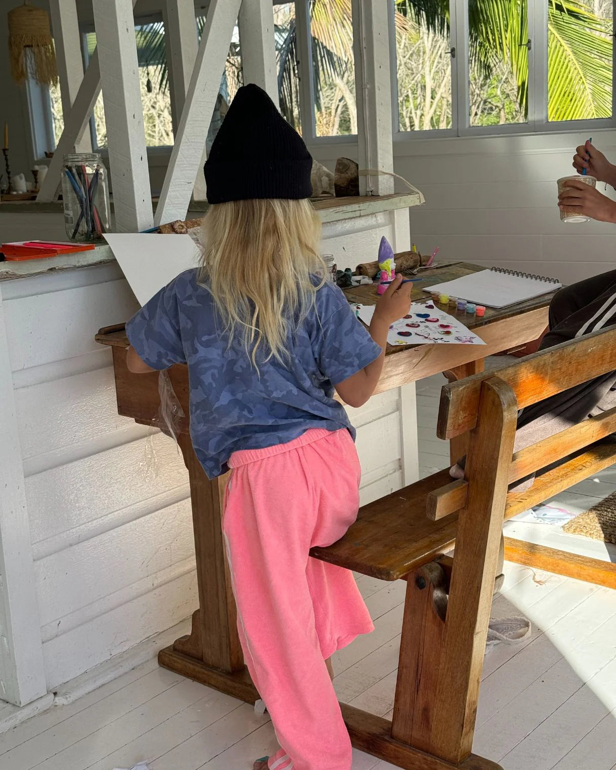 TWIN STRIPE TERRY PANT - NEON PINK