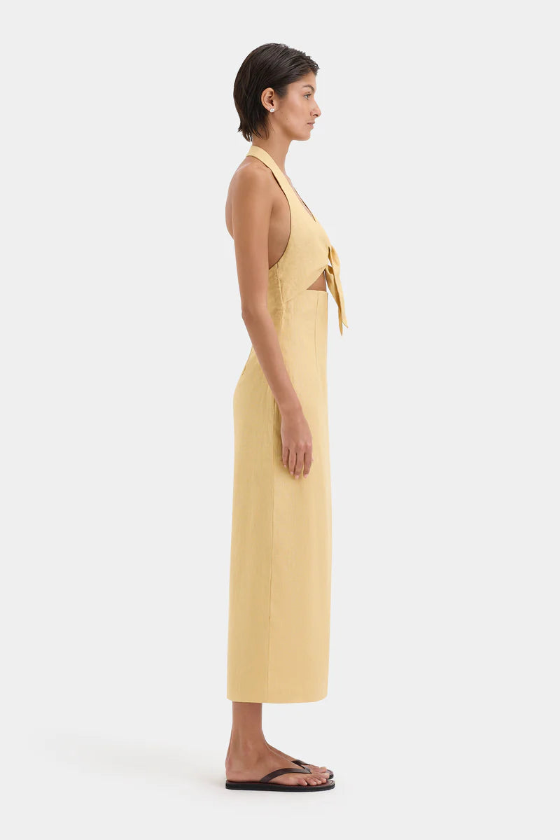 CARLOTTA TIE MIDI DRESS - RAFFIA