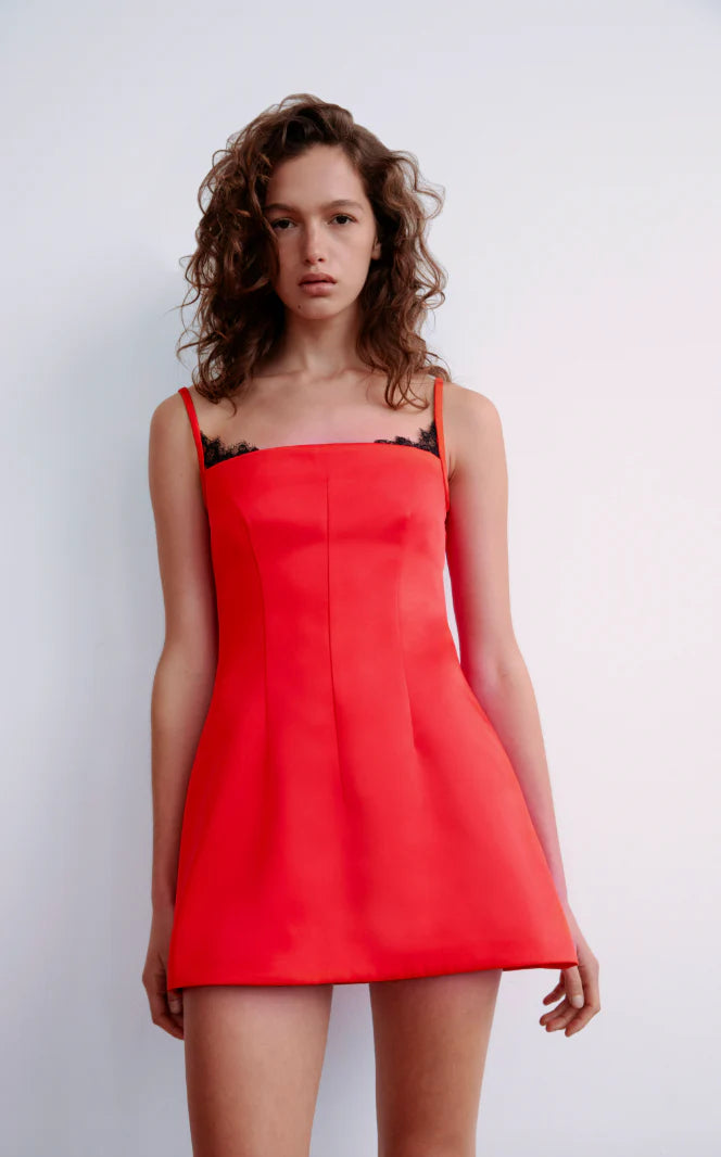 POPPY CONTOURED MINI DRESS - TANGERINE