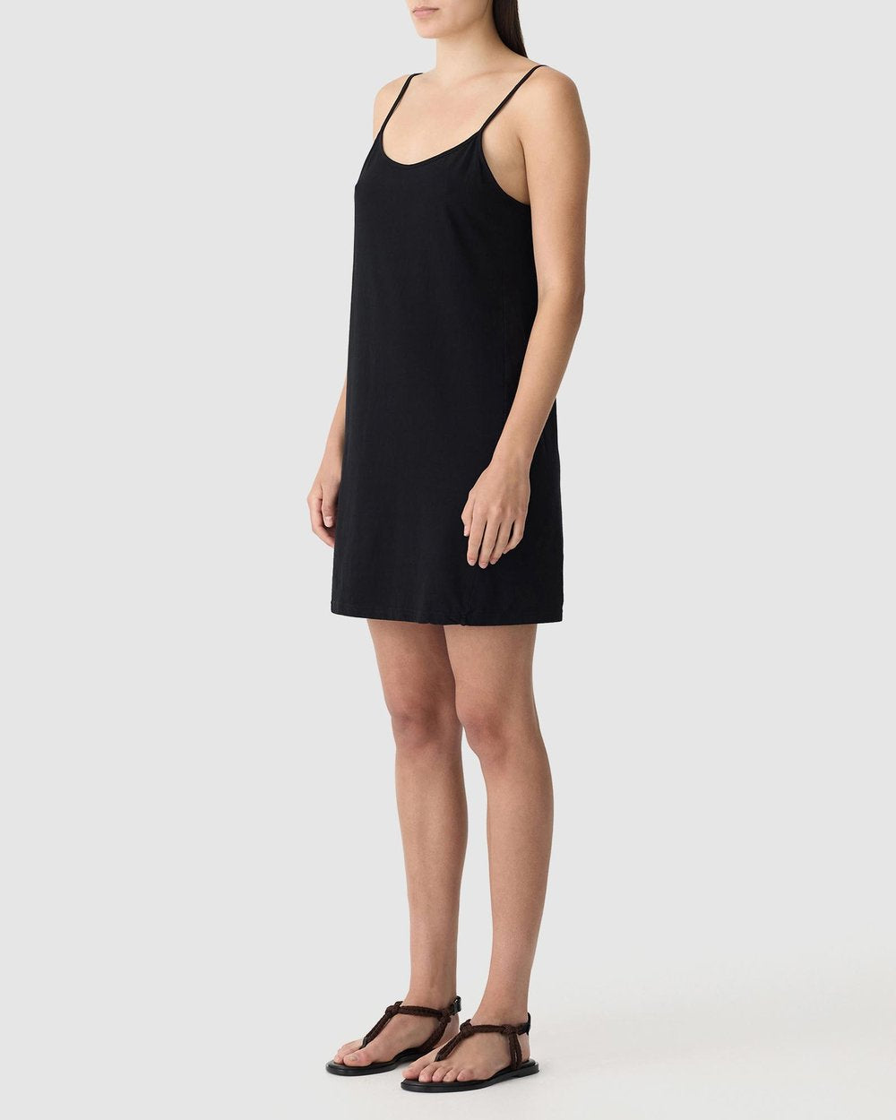SLIP BOXY MINI TANK DRESS - BLACK