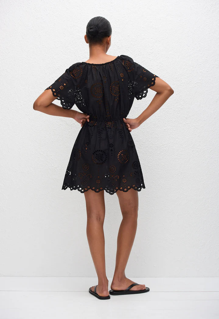 BRODERIE SCOOP MINI DRESS - BLACK
