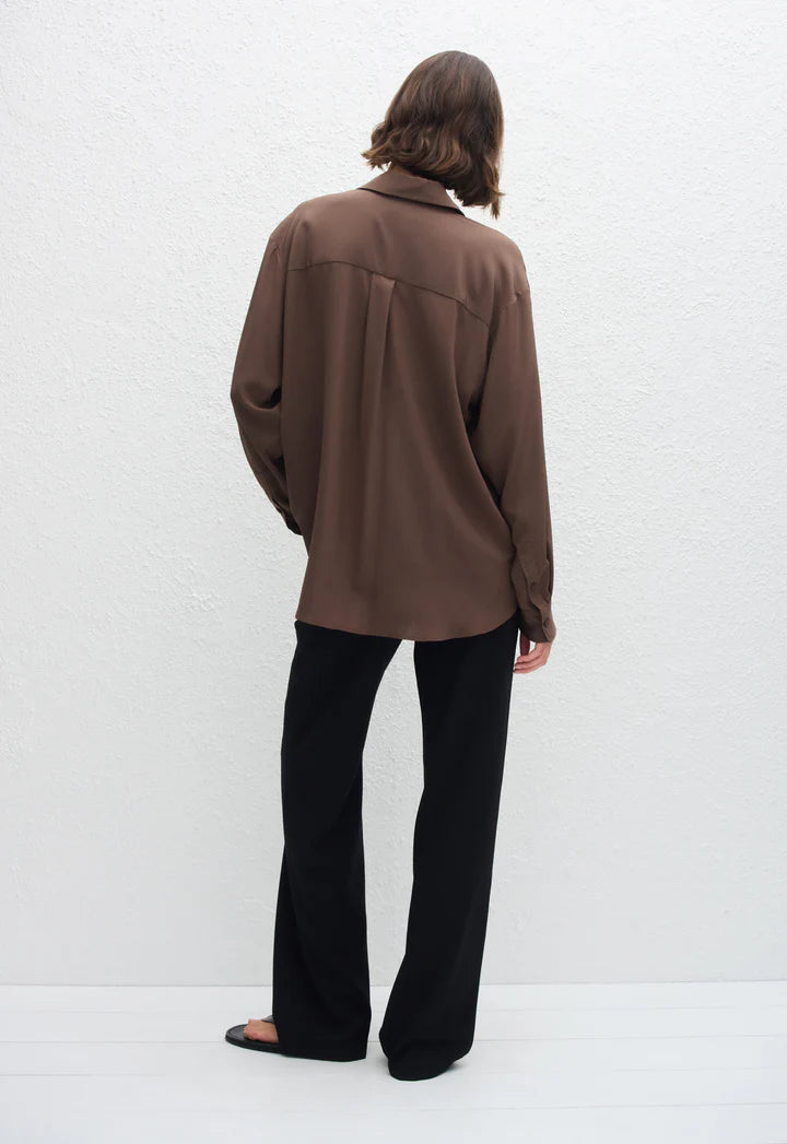 LONG SLEEVE SILK SHIRT - TRUFFLE