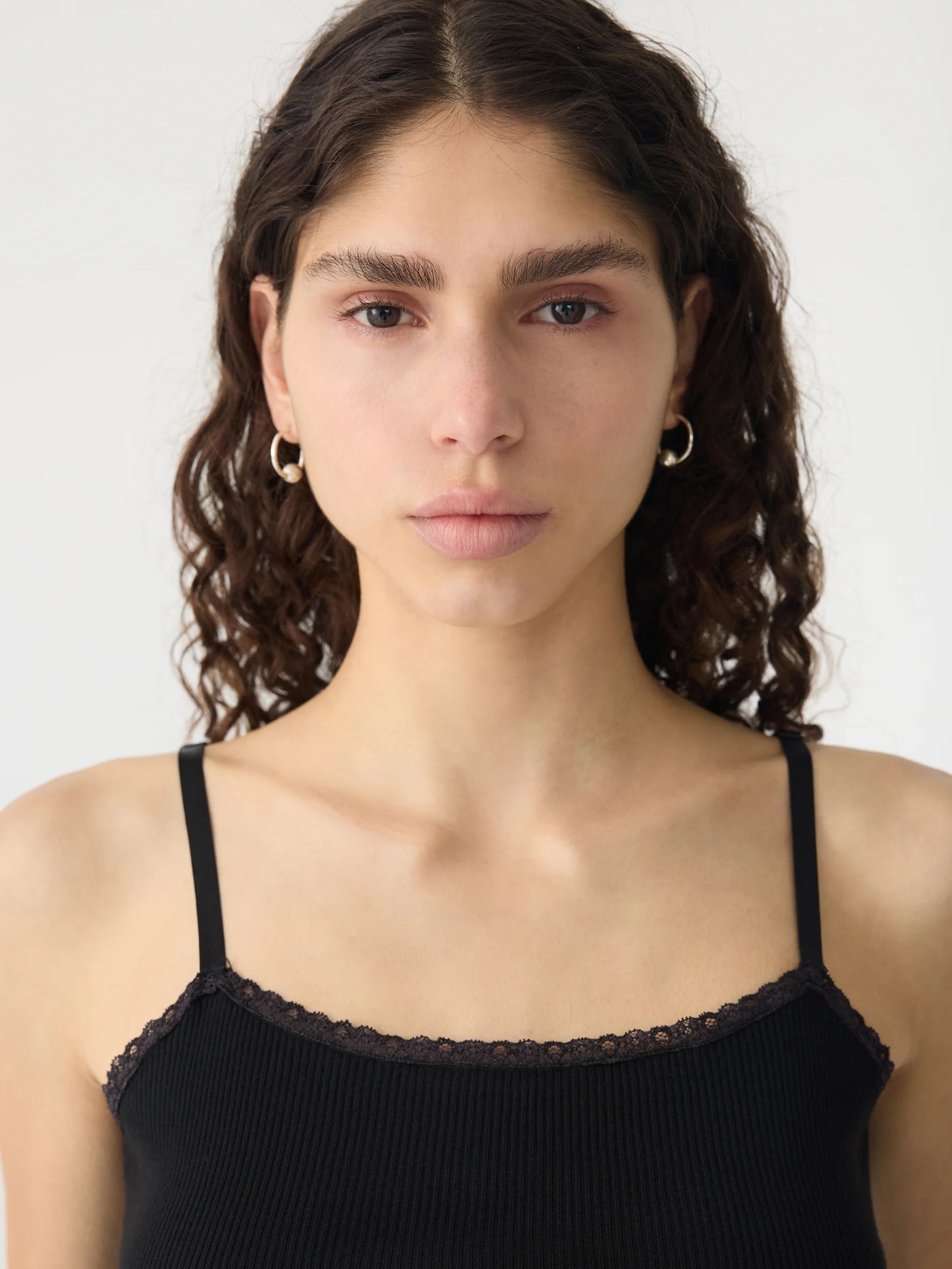 LACE STRAP SOFT RIB TANK - BLACK