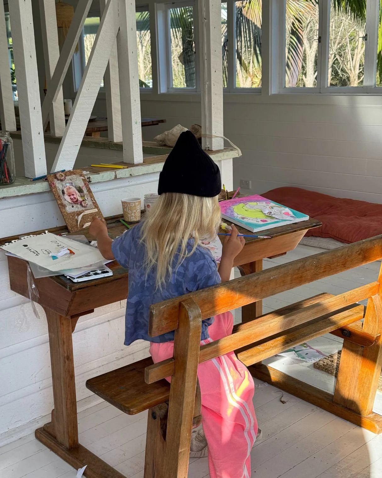 TWIN STRIPE TERRY PANT - NEON PINK