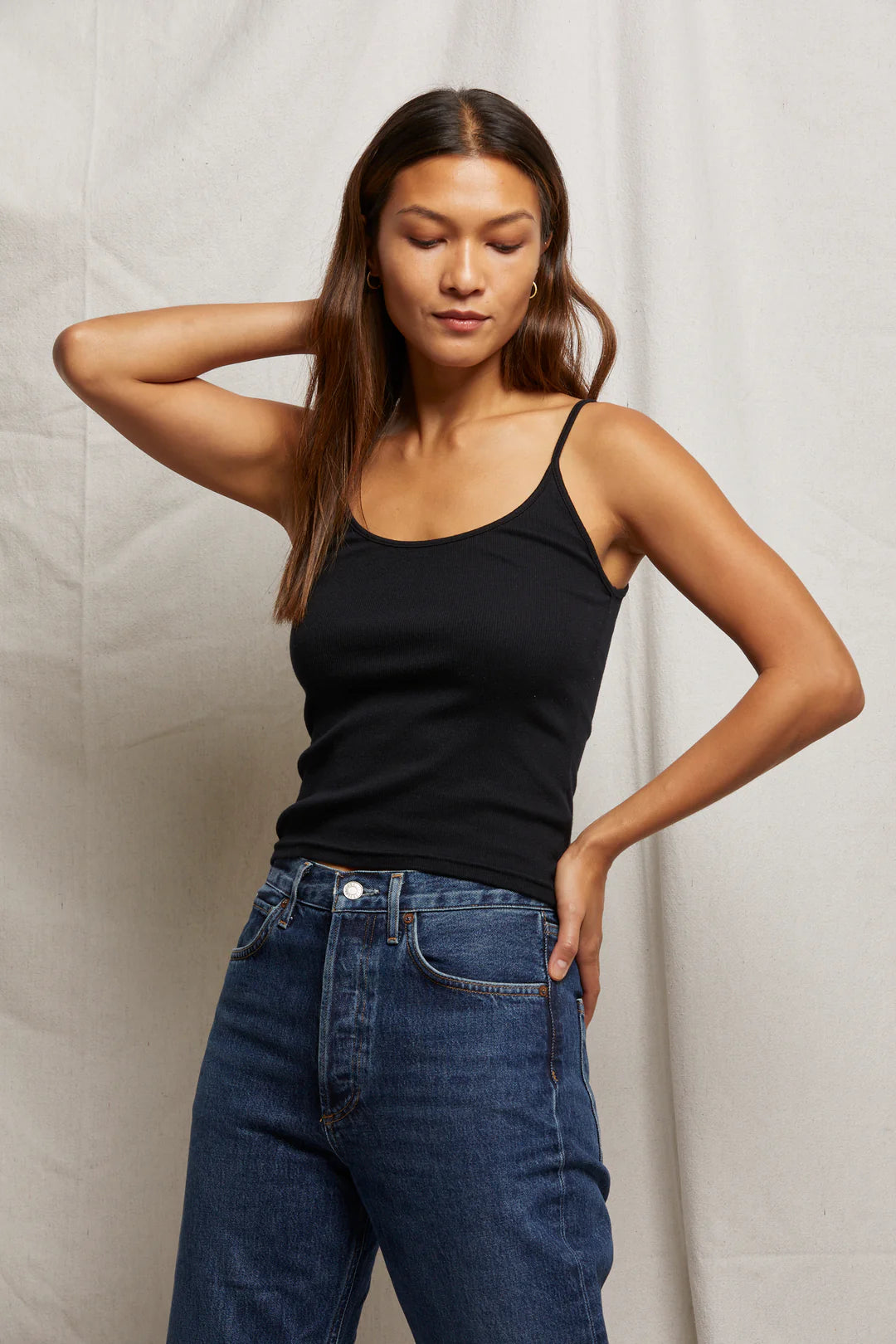 TIFF SPAGHETTI TANK - TRUE BLACK
