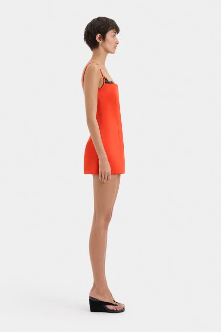 POPPY CONTOURED MINI DRESS - TANGERINE