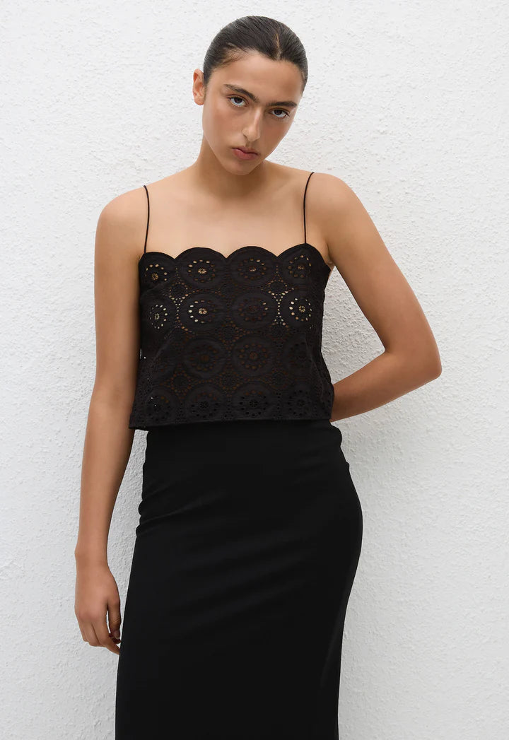 BRODERIE CROP CAMI - BLACK