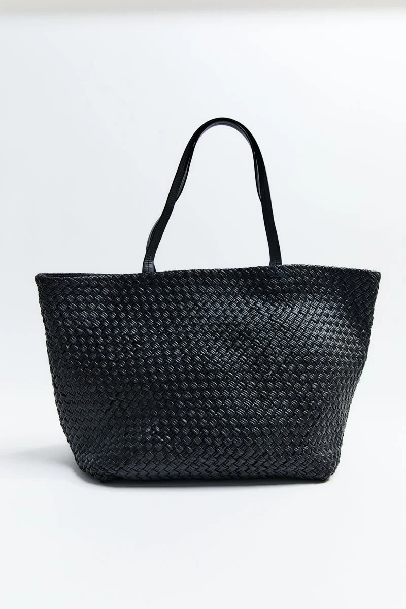 LARGE WOVEN TRAPEZE BAG - BLACK