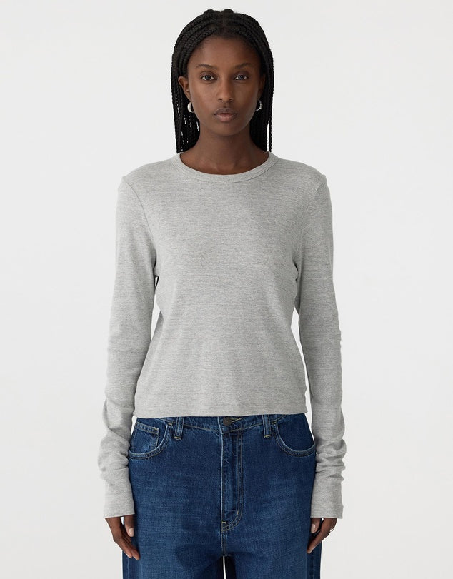 SLIM FIT RIB LONG SLEEVE BABY TSHIRT - GREY MARL