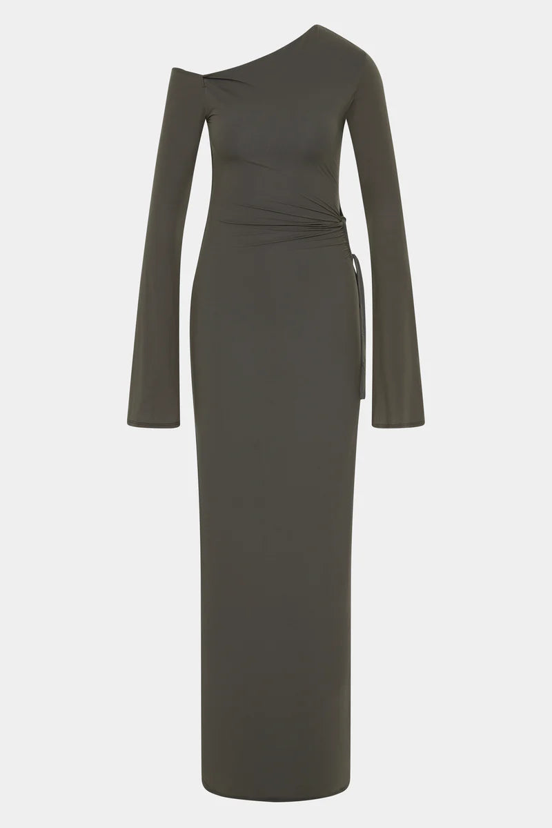HANA TIE MAXI DRESS - CHARCOAL