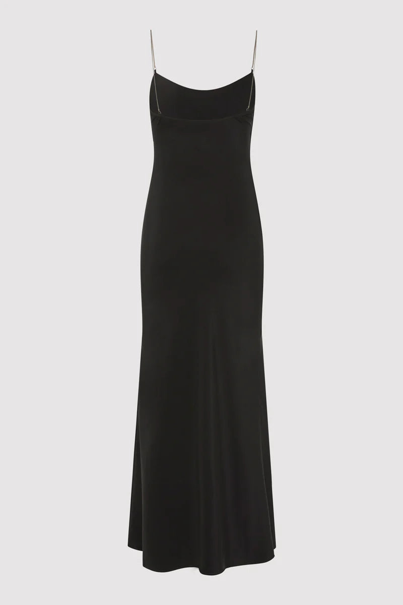 FINE CHAIN SILK SLIP DRESS - BLACK