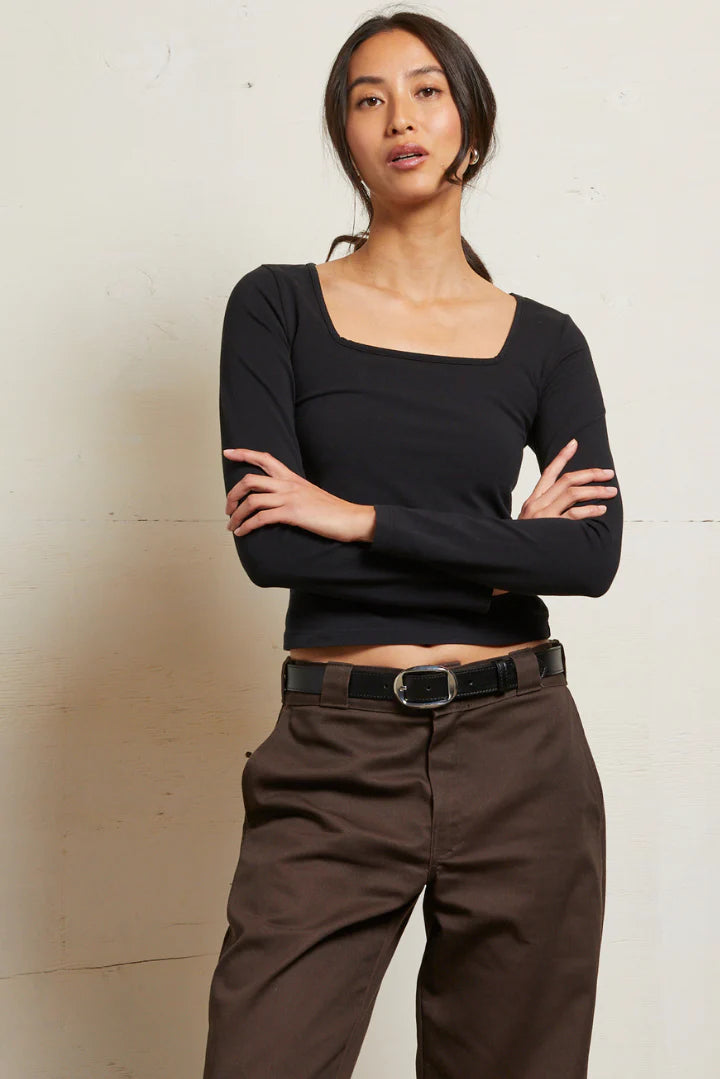 MAEVE 90'S JERSEY LONGSLEEVE TOP - BLACK