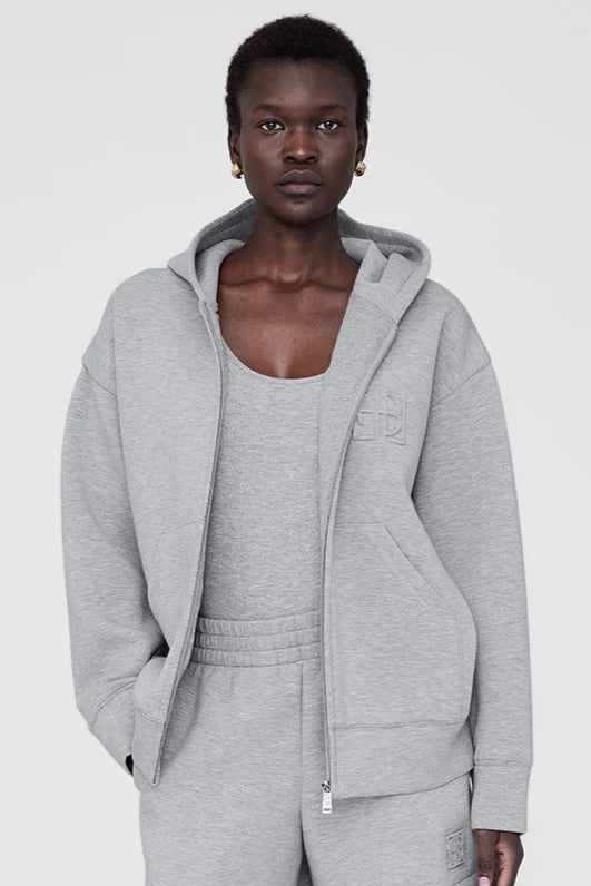 BOND ZIP UP HOODIE FRAMED MONOGRAM - HEATHER GREY