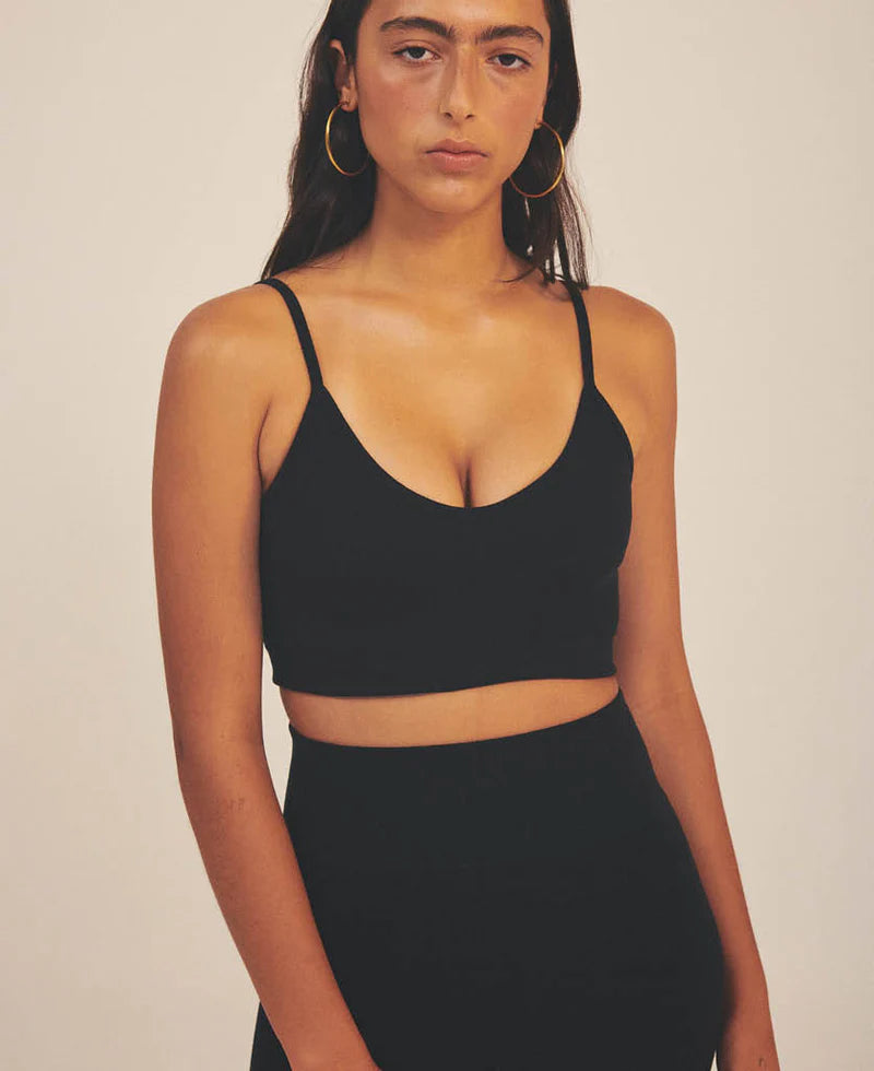 RYO WOOL RIB CROP - BLACK