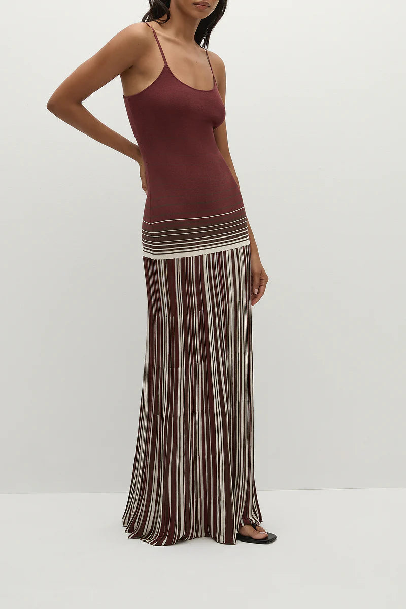CECILE MAXI DRESS - ACCORDION STRIPE BORDEAUX