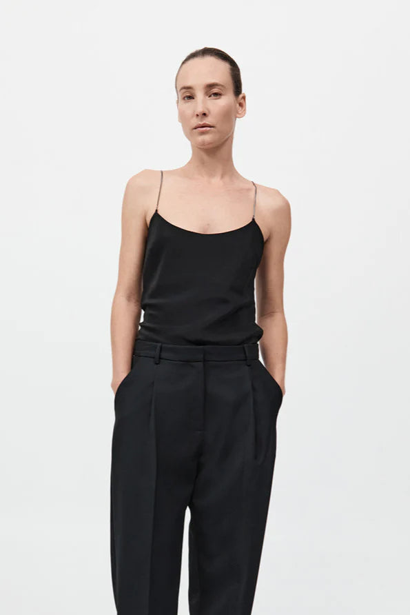 FINE CHAIN SILK CAMI - BLACK