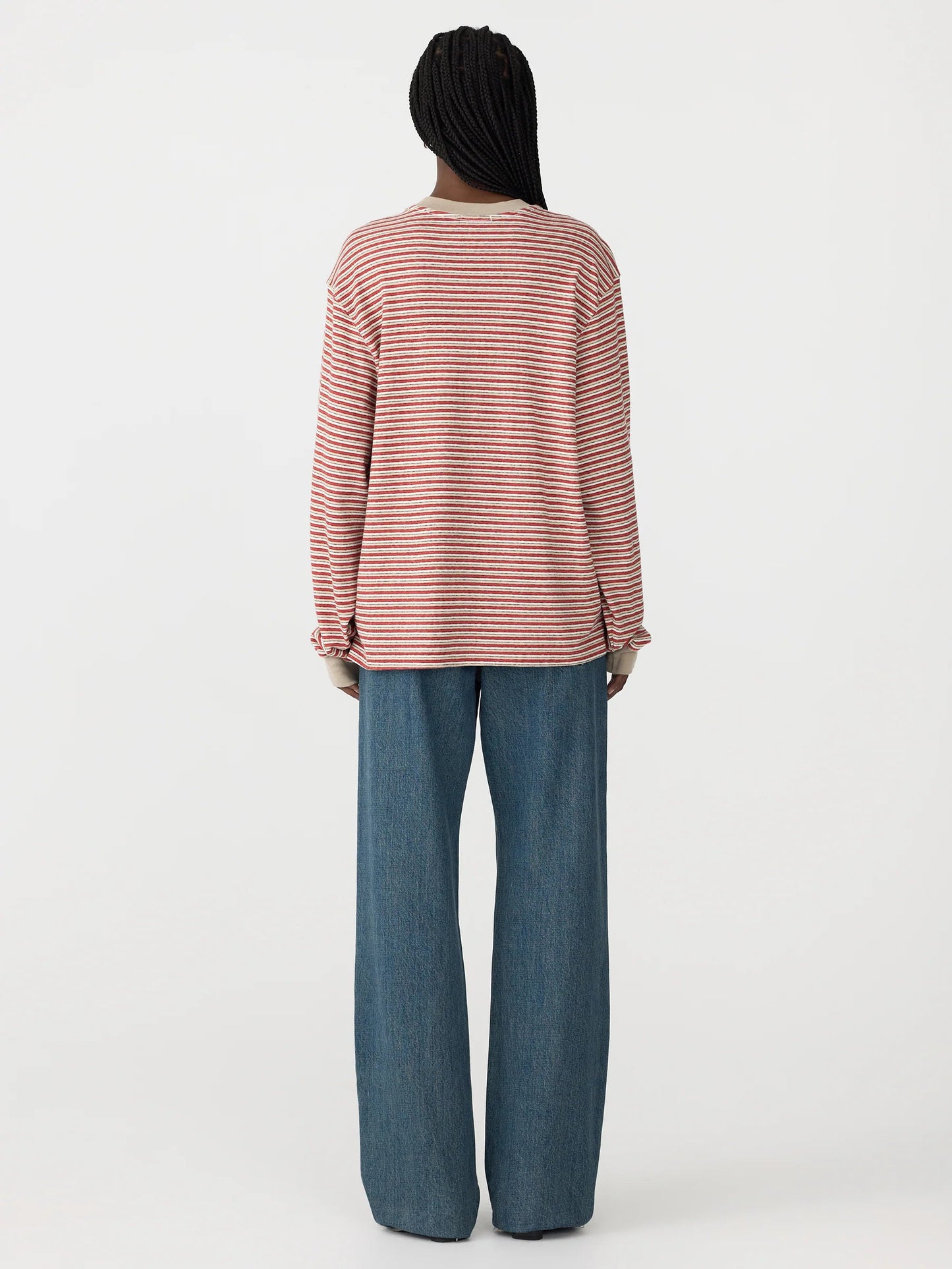 RECYCLED SLOUCH L/S TSHIRT - RED/BEIGE/UNDYED