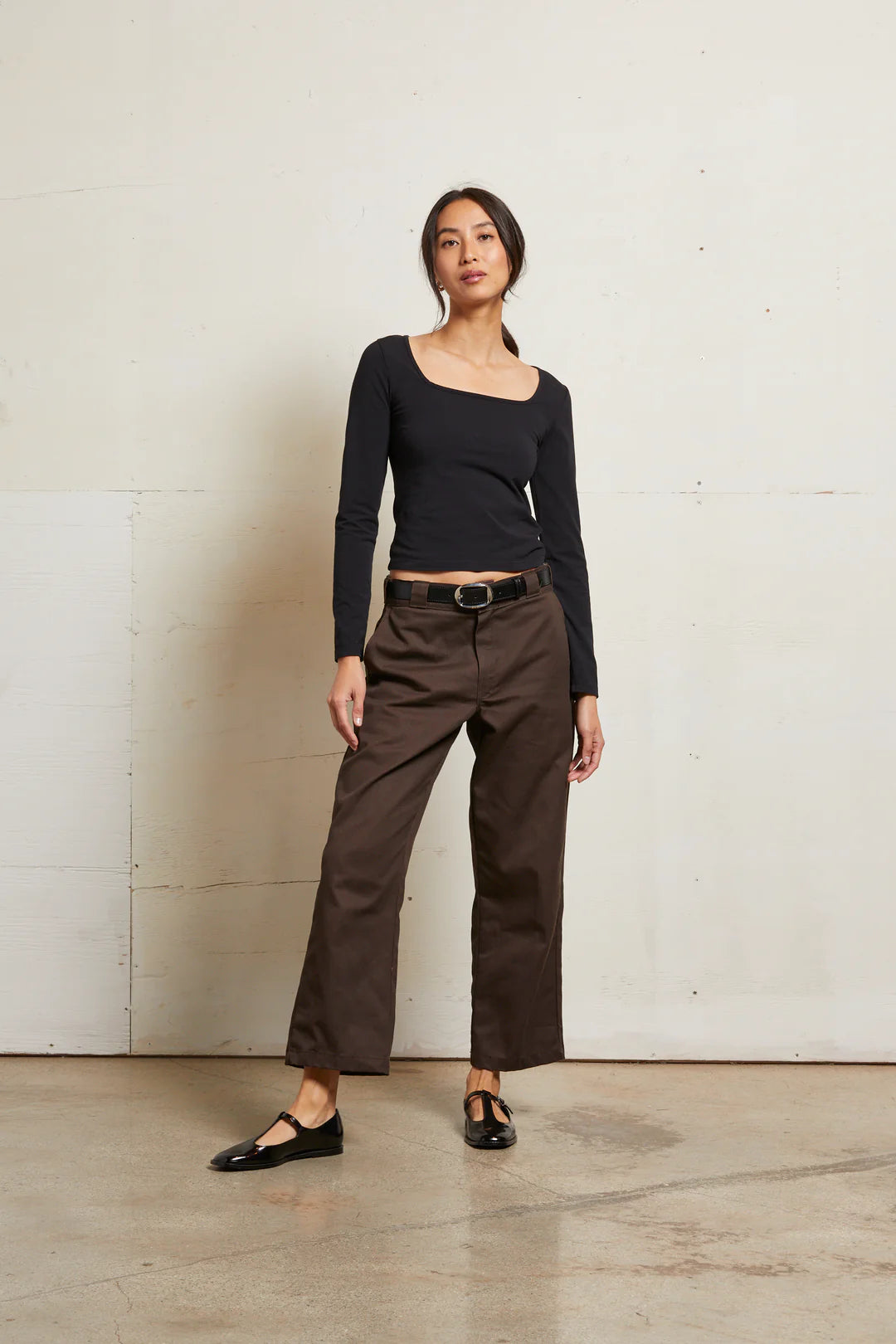 MAEVE 90'S JERSEY LONGSLEEVE TOP - BLACK