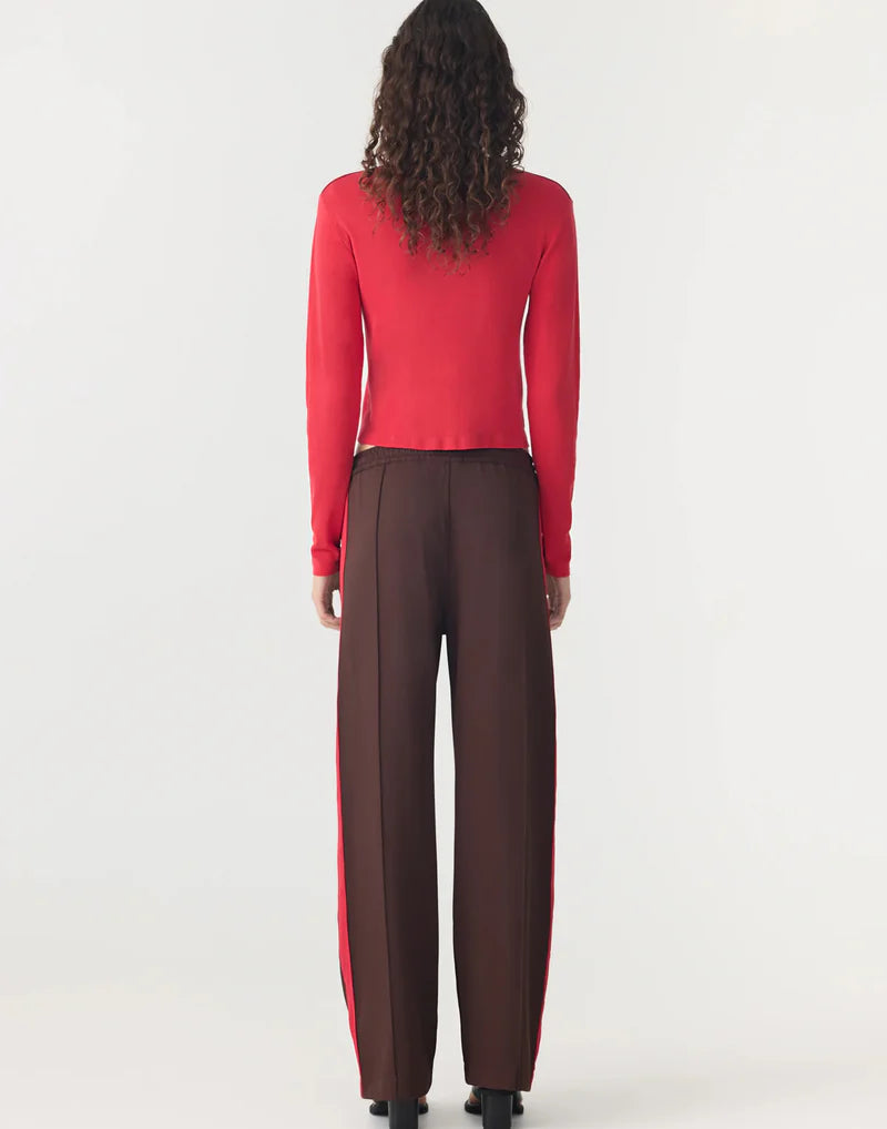 TWILL STRIPE DETAIL PANT - CAROB AND RED