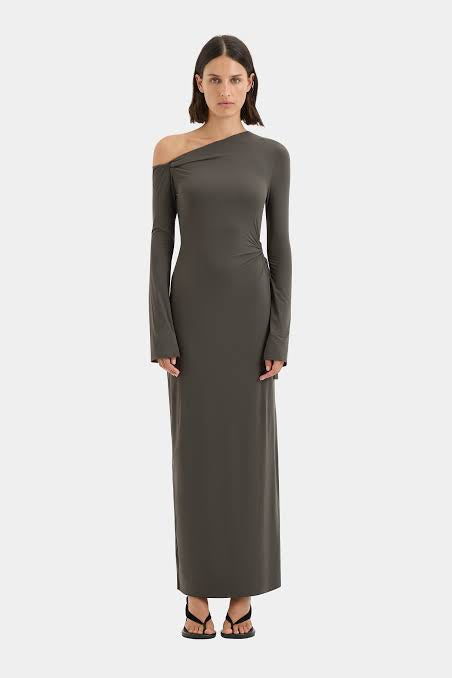 HANA TIE MAXI DRESS - CHARCOAL