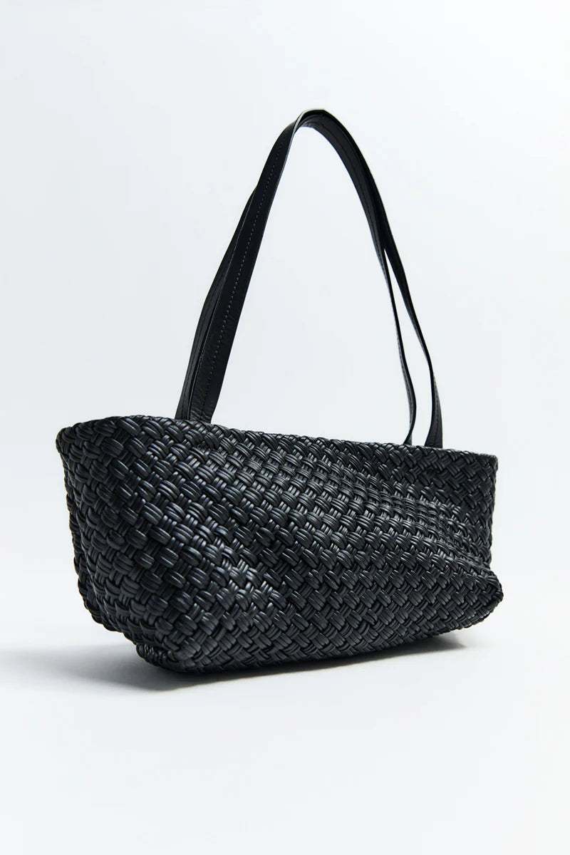 PETIT WOVEN TRAPEZE BAG - BLACK