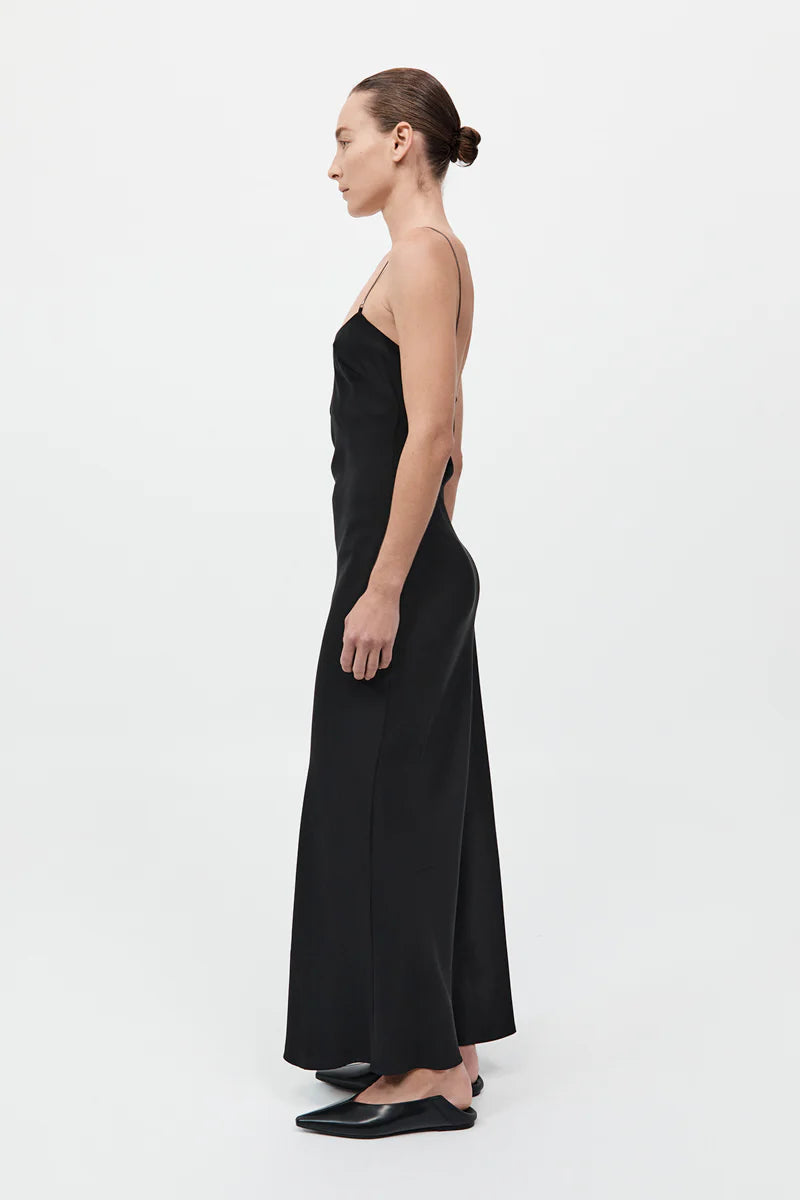 FINE CHAIN SILK SLIP DRESS - BLACK