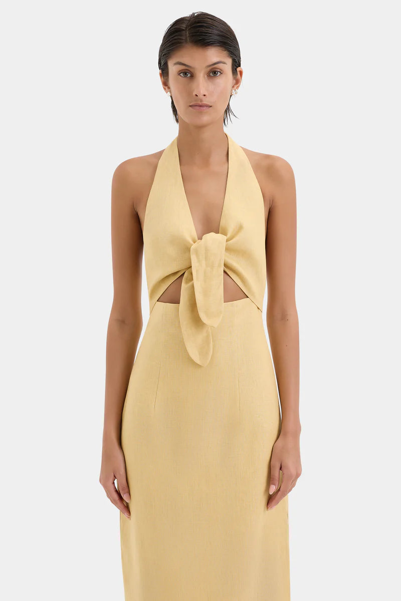 CARLOTTA TIE MIDI DRESS - RAFFIA