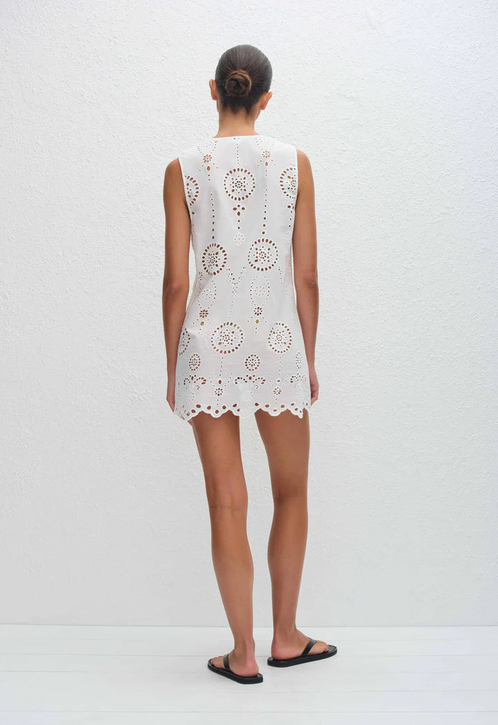 BRODERIE TIE MINI DRESS - WHITE
