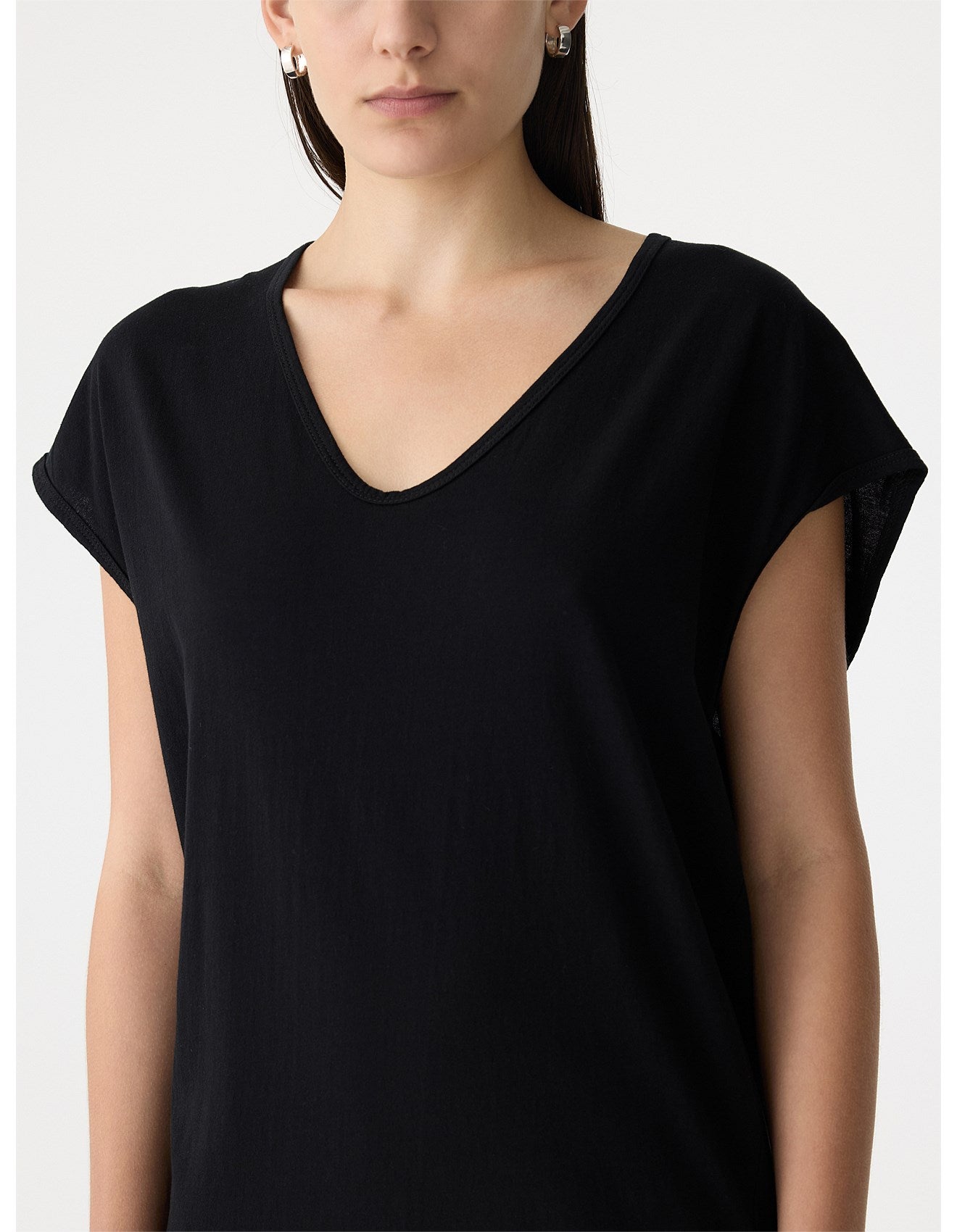 V NECK TANK SIDE SPLIT DRESS - BLACK