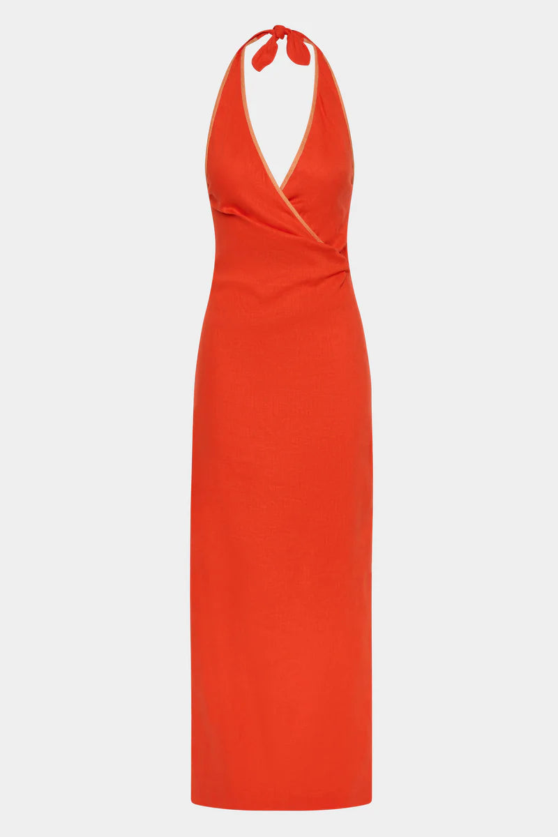 PANETTONE TWIST MIDI DRESS - TANGERINE