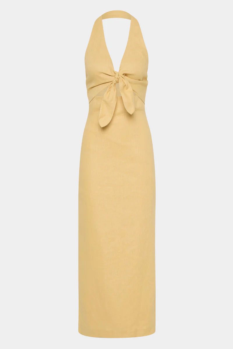 CARLOTTA TIE MIDI DRESS - RAFFIA