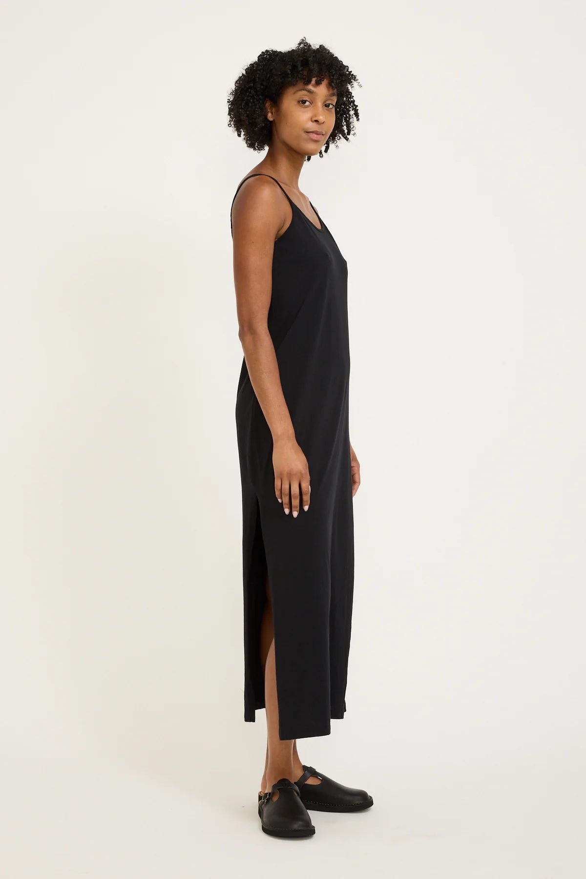 SLIP BOXY LONGERLINE TANK DRESS - BLACK