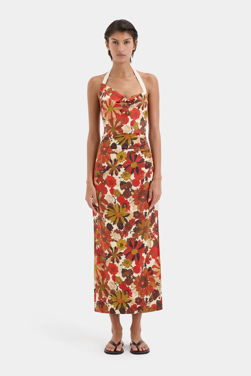 CASTELLA GATHERED MIDI DRESS - FLORA ROSSO
