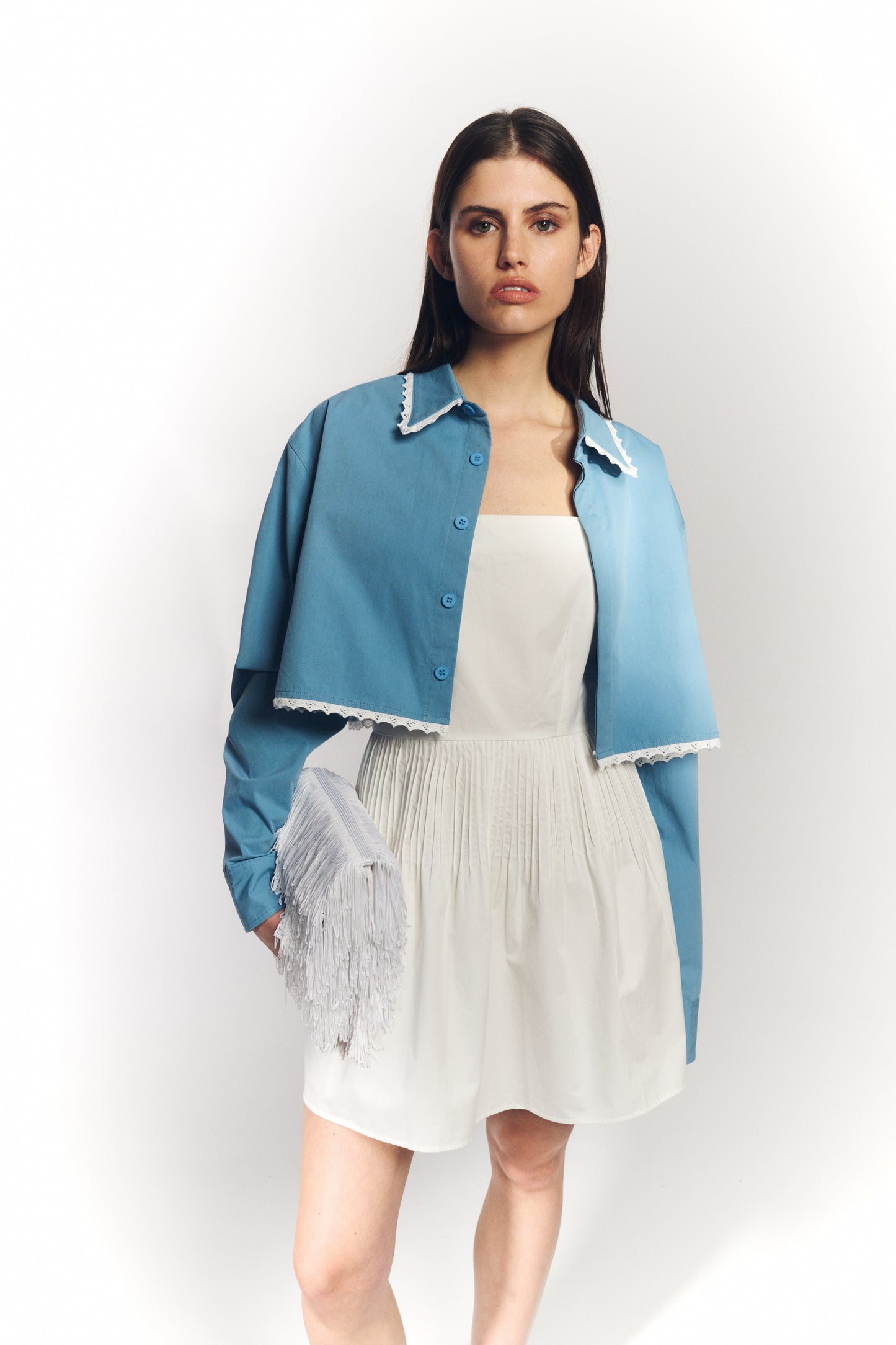PIN TUCK MINI DRESS - WHITE