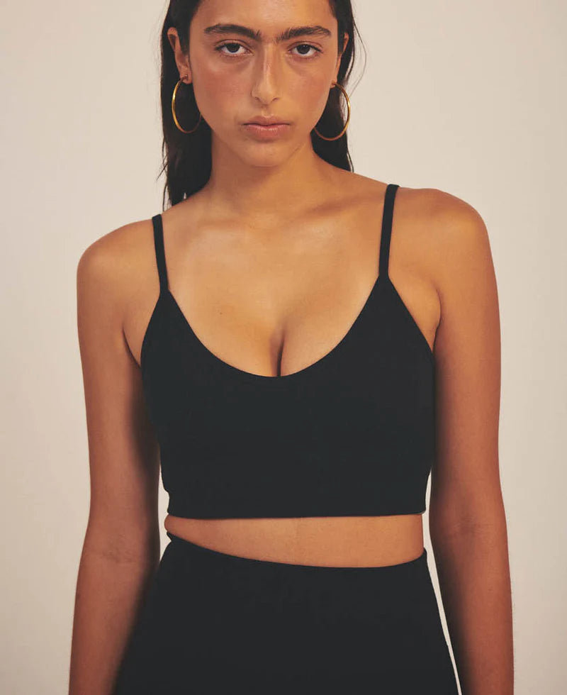 RYO WOOL RIB CROP - BLACK