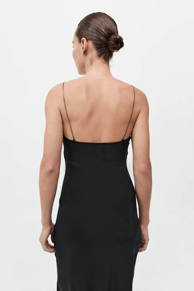 FINE CHAIN SILK SLIP DRESS - BLACK