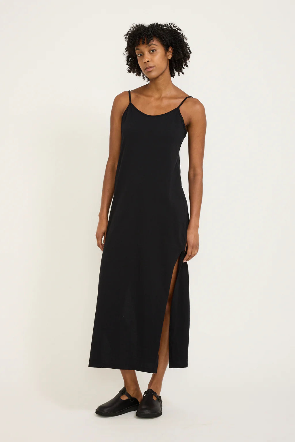 SLIP BOXY LONGERLINE TANK DRESS - BLACK