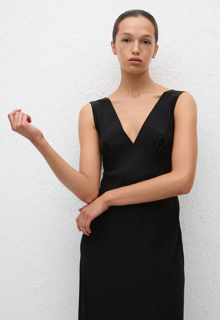 PLUNGE SLIP DRESS - BLACK