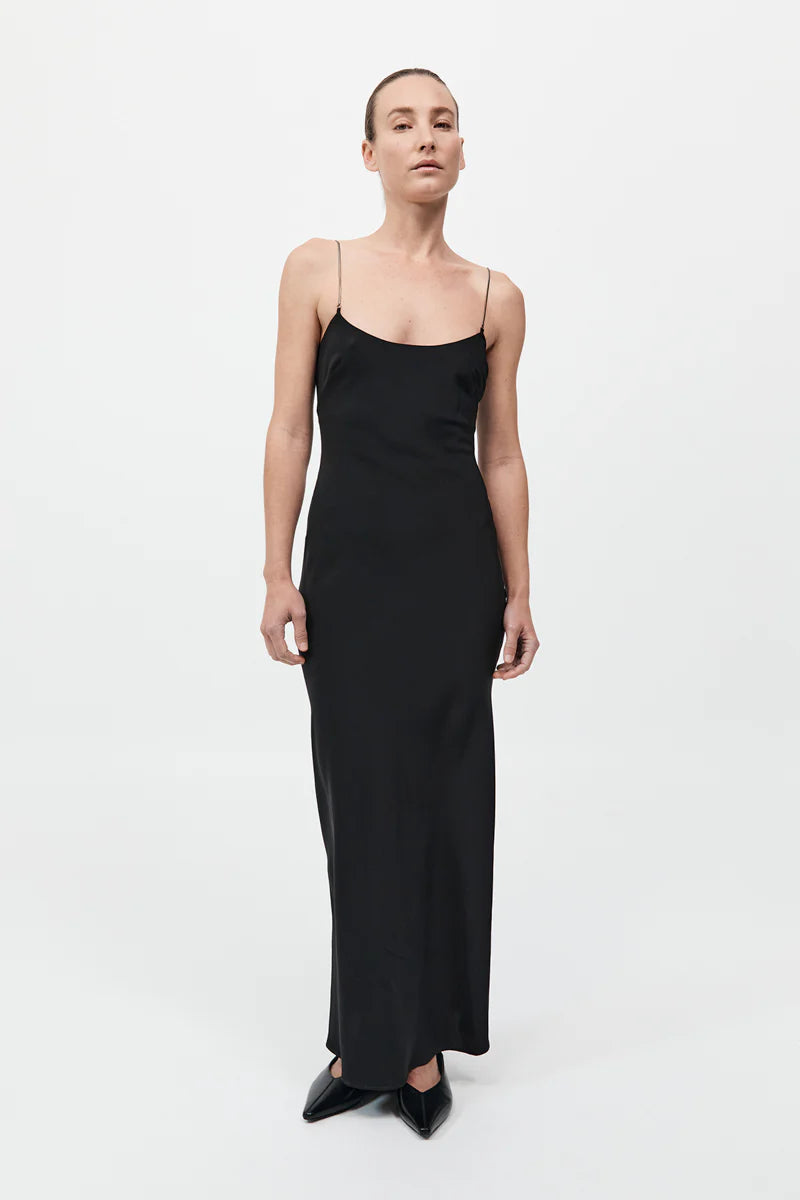 FINE CHAIN SILK SLIP DRESS - BLACK