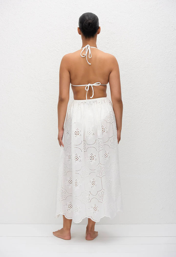 BRODERIE MIDI SKIRT - WHITE