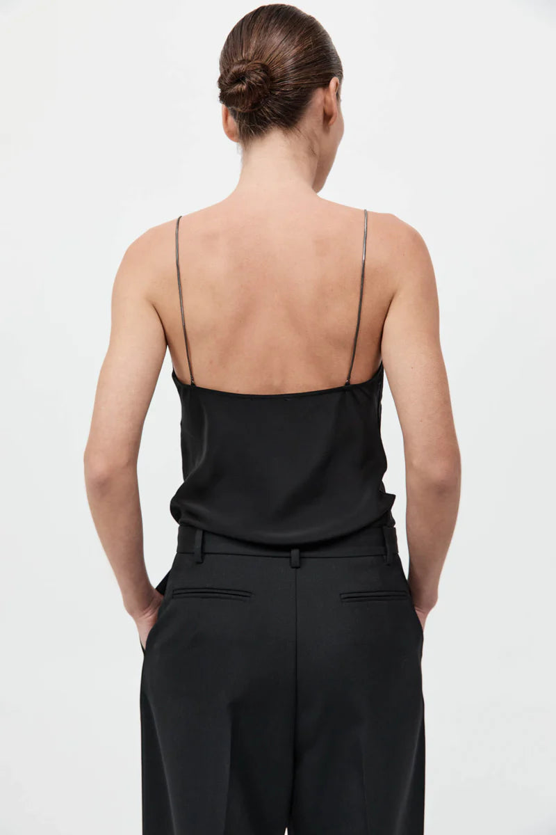 FINE CHAIN SILK CAMI - BLACK