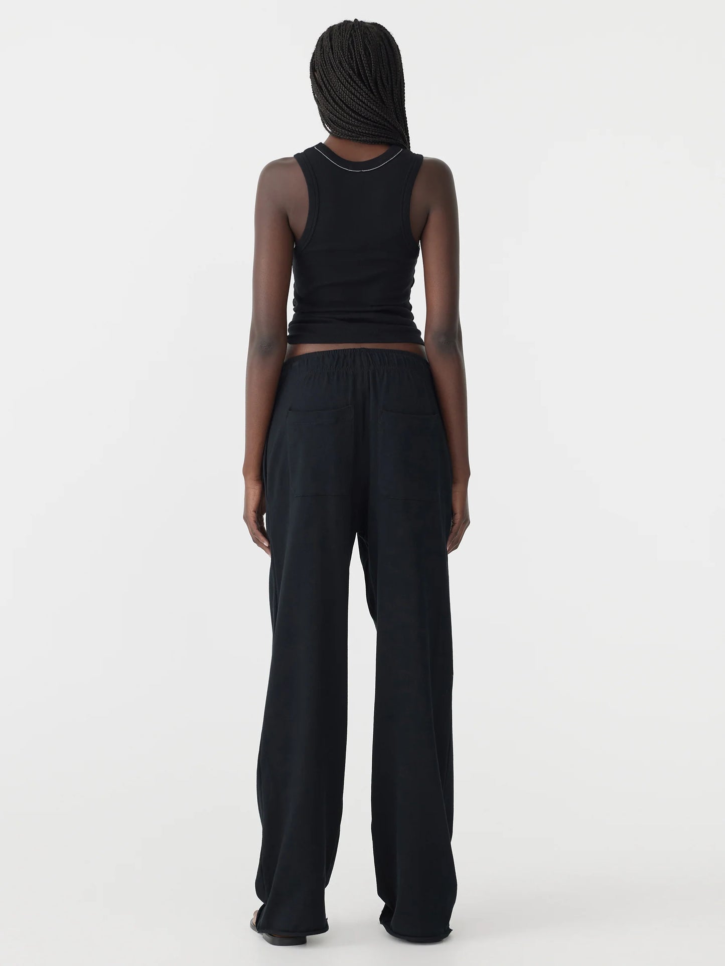WIDE LEG FRENCH TERRY SWEAT PANT - BLACK